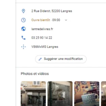 Exemple de fiche d'établissement Google