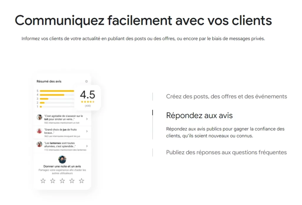 Fiche d'établissement Google